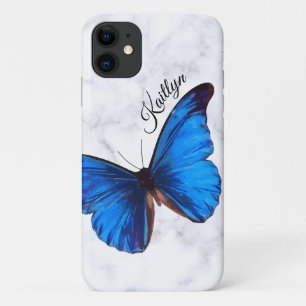 Capa Para iPhone 11 Borboleta Azul Brilhante Personalizado