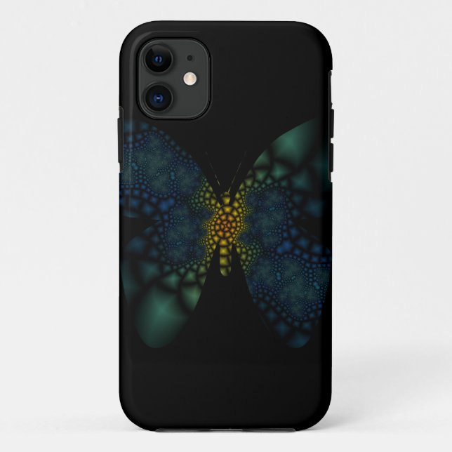 Capa Para iPhone 11 borboleta azul e verde (Verso)
