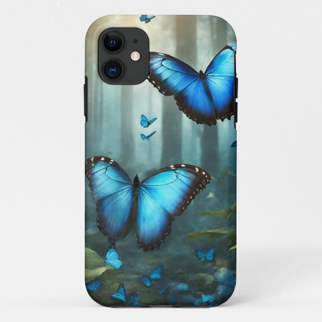 Capa Para iPhone 11 Borboleta Azul Morpho (Verso)