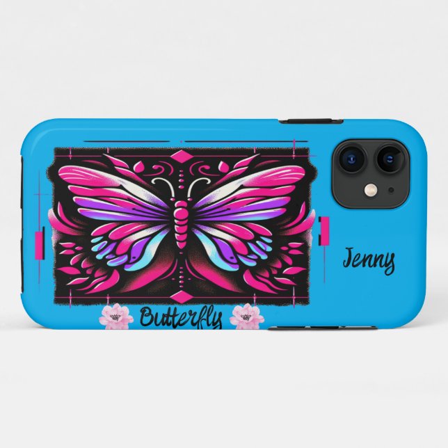 Capa Para iPhone 11 Borboleta Brilhante Personalizável (Verso (horizontal))