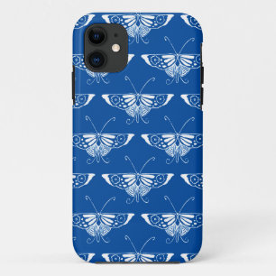 Capa Para iPhone 11 Borboleta Deco de Arte Estilizada, azul de cobalto