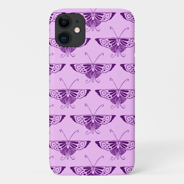 Capa Para iPhone 11 Borboleta Deco de Arte Estilizada - roxa e orquíde (Verso)