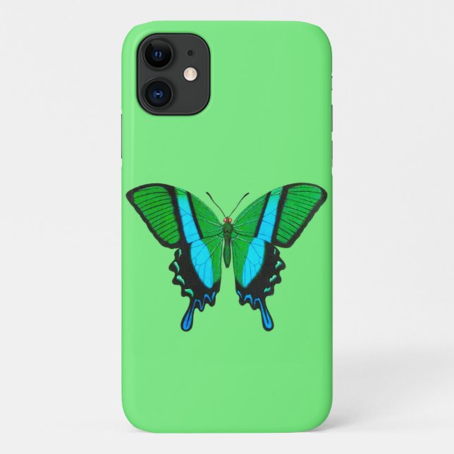 Capa Para iPhone 11 Borboleta-delta em verde, turquesa e preto (Verso)