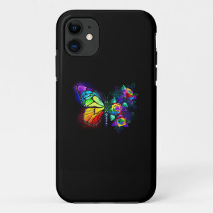 Capa Para iPhone 11 Borboleta-flor-arco-íris