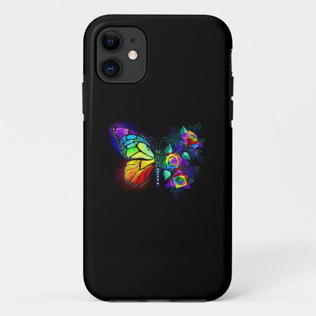 Capa Para iPhone 11 Borboleta-flor-arco-íris (Verso)