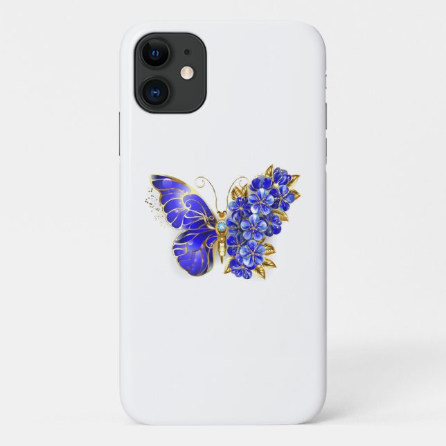 Capa Para iPhone 11 Borboleta Flor Sapphire (Verso)