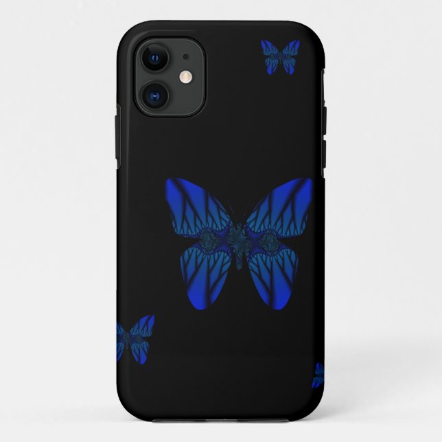 Capa Para iPhone 11 Borboleta Fractal Azul (Verso)
