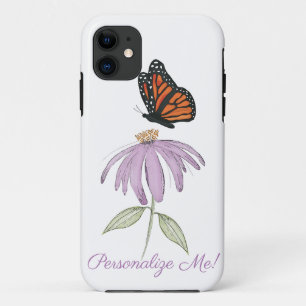 Capa Para iPhone 11 Borboleta Monarca com Flor de Cone Roxo