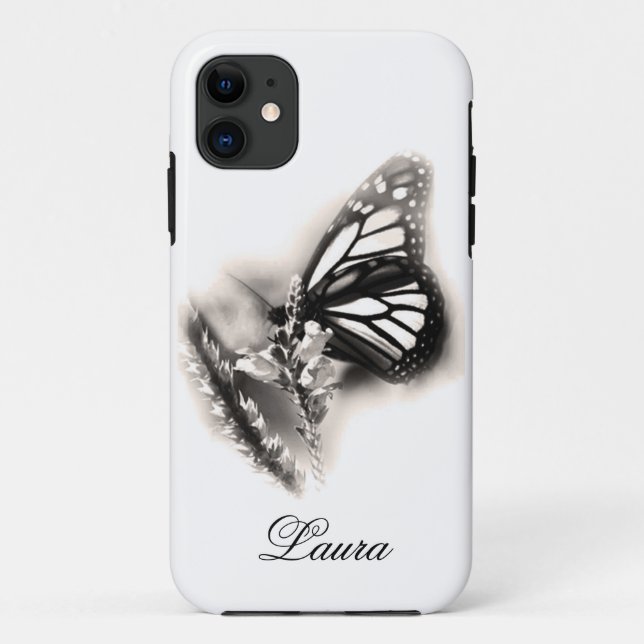 Capa Para iPhone 11 Borboleta Personalizada Elegante Preta e Branca (Verso)