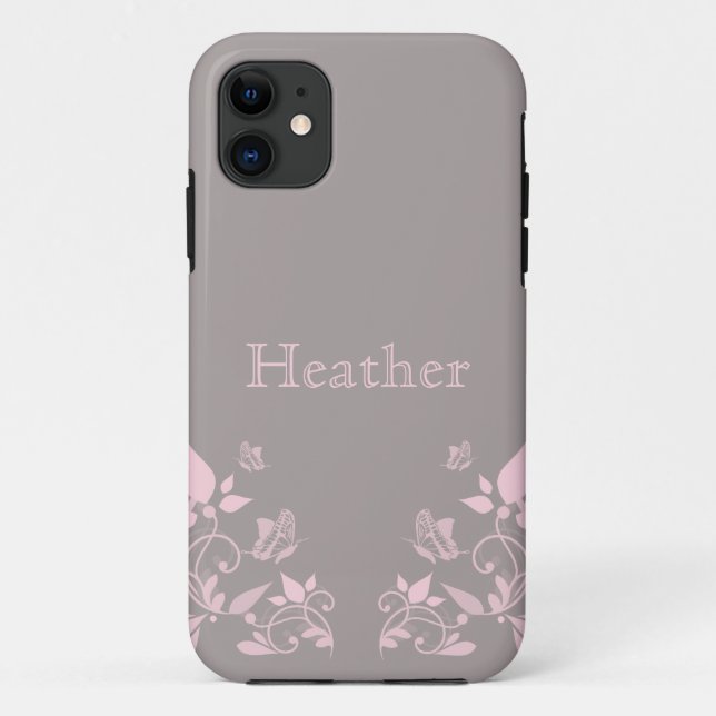 Capa Para iPhone 11 Borboleta Rosa Floral BT iPhone 5 Case (Verso)