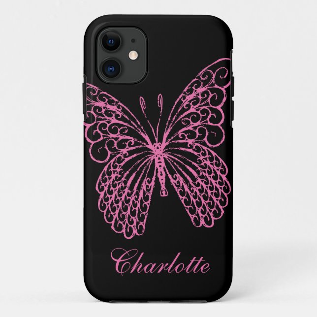 Capa Para iPhone 11 Borboleta Rosa Quente iPhone 5Case-MateMalAli (Verso)