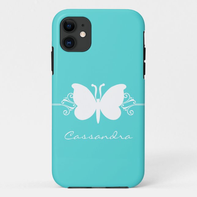 Capa Para iPhone 11 Borboleta Swirl CM ID iPhone 5 Case, Aqua (Verso)
