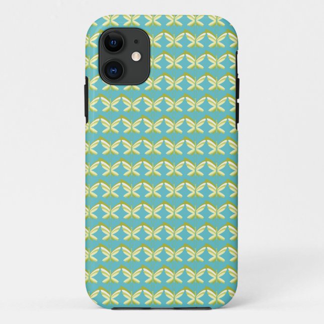 Capa Para iPhone 11 Borboletas amarelas em azul (Verso)