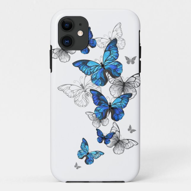 Capa Para iPhone 11 Borboletas Azuis Morpho (Verso)