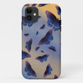 Capa Para iPhone 11 Borboletas Azuis Nascer do Sol