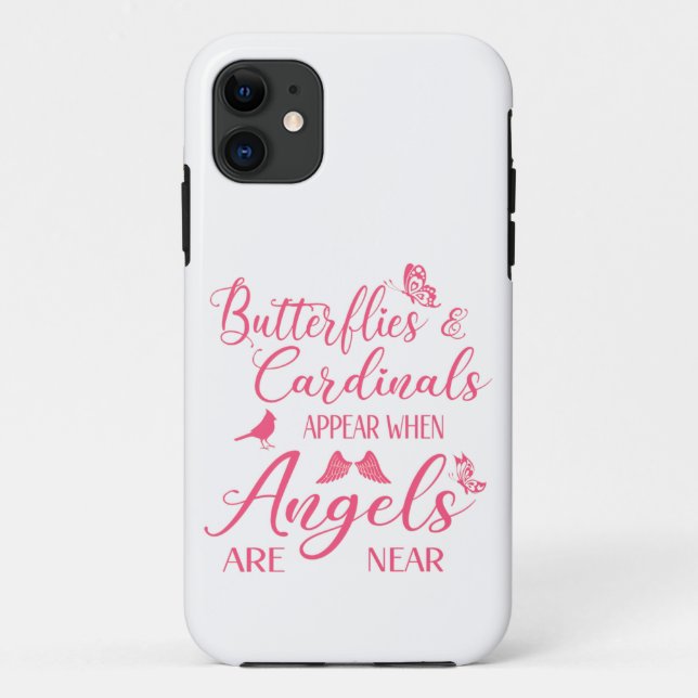 Capa Para iPhone 11 Borboletas e cardeais aparecem quando o Angel está (Verso)