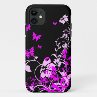 Capa Para iPhone 11 Borboletas e flores roxas