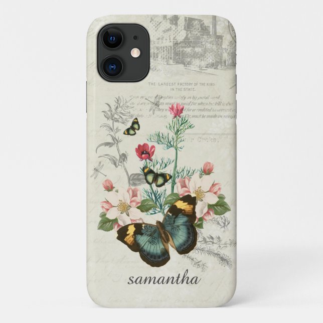 Capa Para iPhone 11 Borboletas Personalizadas Flores Selvagens Ephemer (Verso)