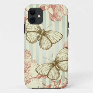 Capa Para iPhone 11 Borboletas retros e flores do vintage