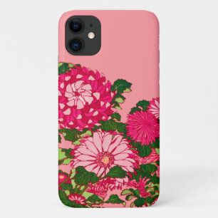 Capa Para iPhone 11 Borda do Flor Japonês, Fúchsia e Coral Rosa
