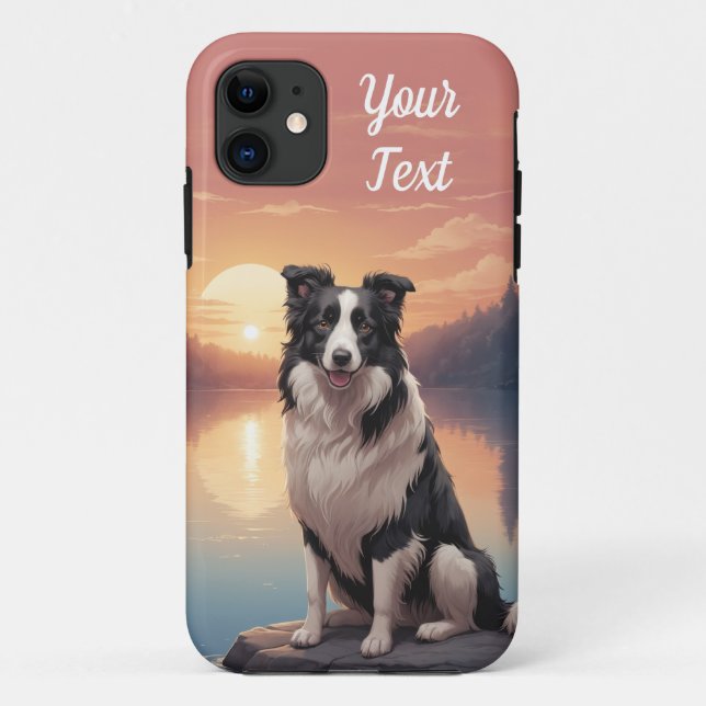 Capa Para iPhone 11 Border Collie pelo lago (Verso)