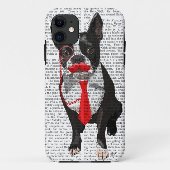 Capa Para iPhone 11 Boston Terrier com Red Tie e bigode 2 (Verso)