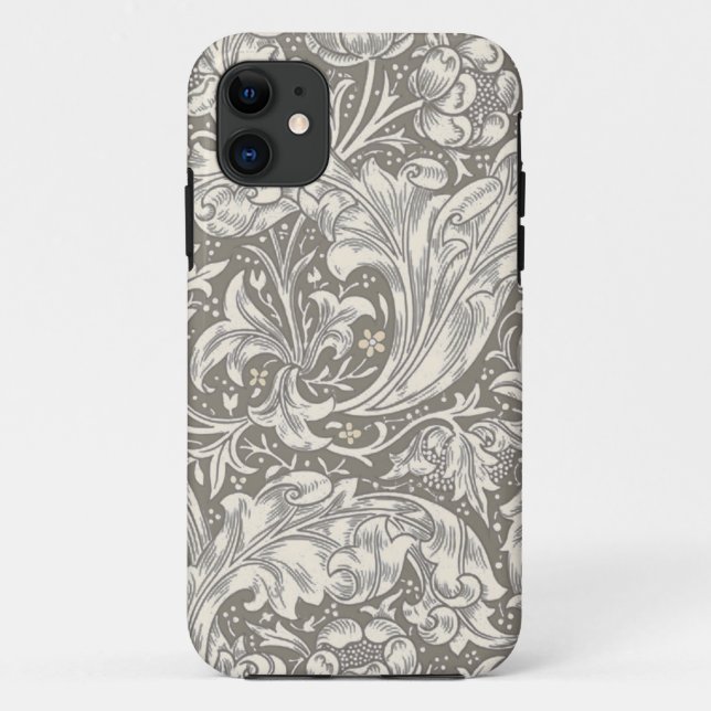 Capa Para iPhone 11 Botão de solteiro em damasco antigo William Morris (Verso)
