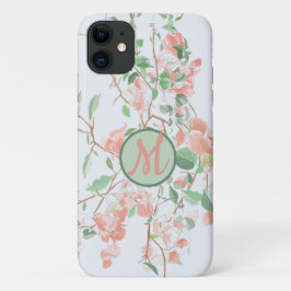 Capa Para iPhone 11 Bougainvillea Monograma Floral Rosa