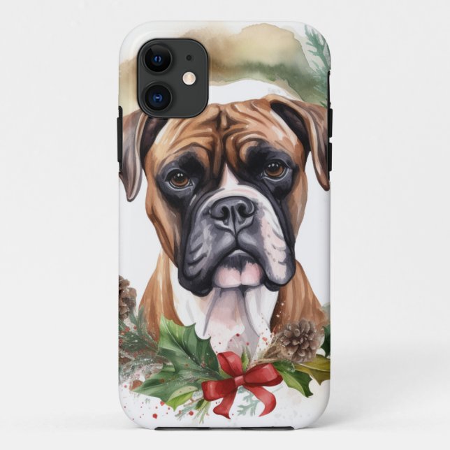 Capa Para iPhone 11 Boxer Christmas Wreath Festivo Pup (Verso)