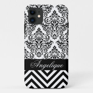 Capa Para iPhone 11 Branco do preto do desenhista do damasco de