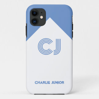 Capa Para iPhone 11 branco e azul aqua Monogramas Sinais minimalistas