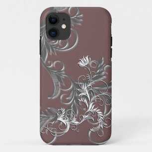 Capa Para iPhone 11 Branco - Flor Metálico Efeito embutido