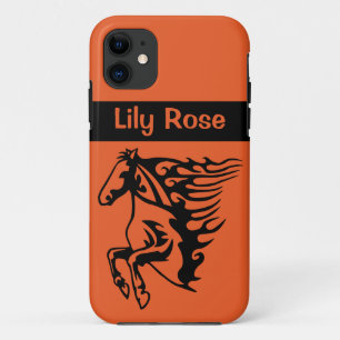 Capa Para iPhone 11 Bright Tangerine Pony Horse Bronco Steed Lineart
