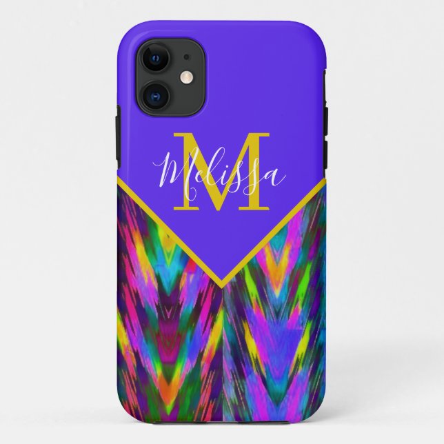 Capa Para iPhone 11 Bright tribal chevron personalized  (Verso)
