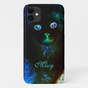 Capa Para iPhone 11 Brilho Colorido No Gato Negro Spooky