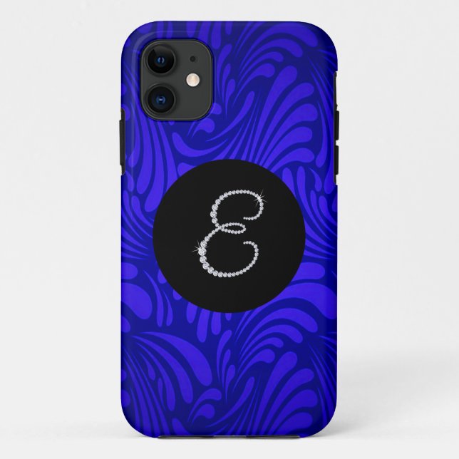 Capa Para iPhone 11 Brilho de Monograma Letra E Fundo de Redemoinho Az (Verso)