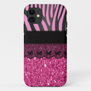 Capa Para iPhone 11 Brilho feminino elegante bonito do laço da zebra
