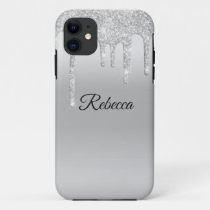 Capa Para iPhone 11 Brilho Pingando Prata Personalizado