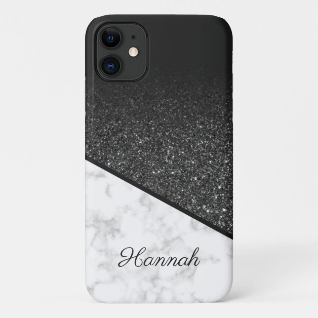Capa Para iPhone 11 Brilho Preto Personalizado - Marmorre Branco (Verso)