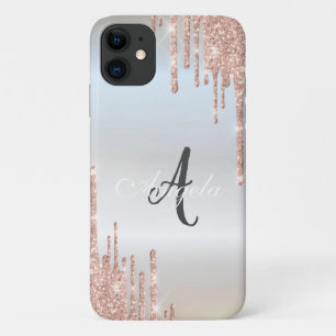 Capa Para iPhone 11 Brilhos Modernos Pingando Rosa Dourado, Monograma