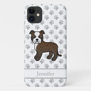 Capa Para iPhone 11 Brindle E White Staffie Dog & Name