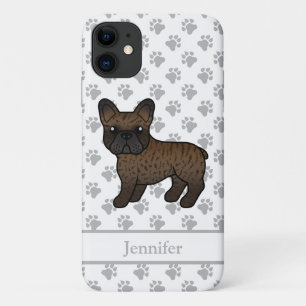 Capa Para iPhone 11 Brindle French Bulldog Cute Cartoon Dog & Name