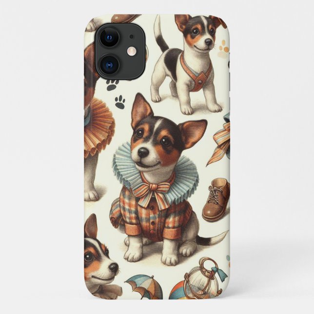 Capa Para iPhone 11 Brinquedo de folha branca Fox Terrier sem costura (Verso)