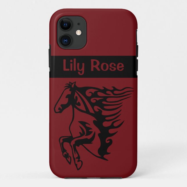 Capa Para iPhone 11 Bronco Stallion Lineart, Cavalo Vermelho Rápido (Verso)