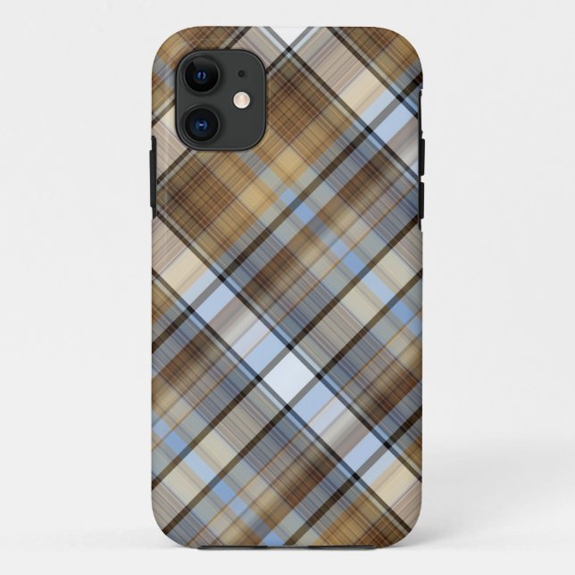Capa Para iPhone 11 Brown, design azul e branco da luz - do tartan (Verso)