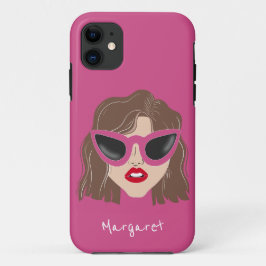 Capa Para iPhone 11 Brunette legal com nome personalizado cor-de-rosa