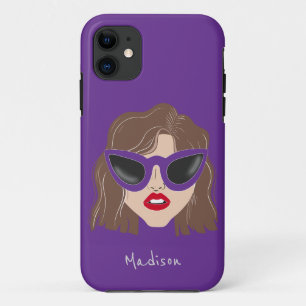Capa Para iPhone 11 Brunette legal com nome personalizado de púrpura d