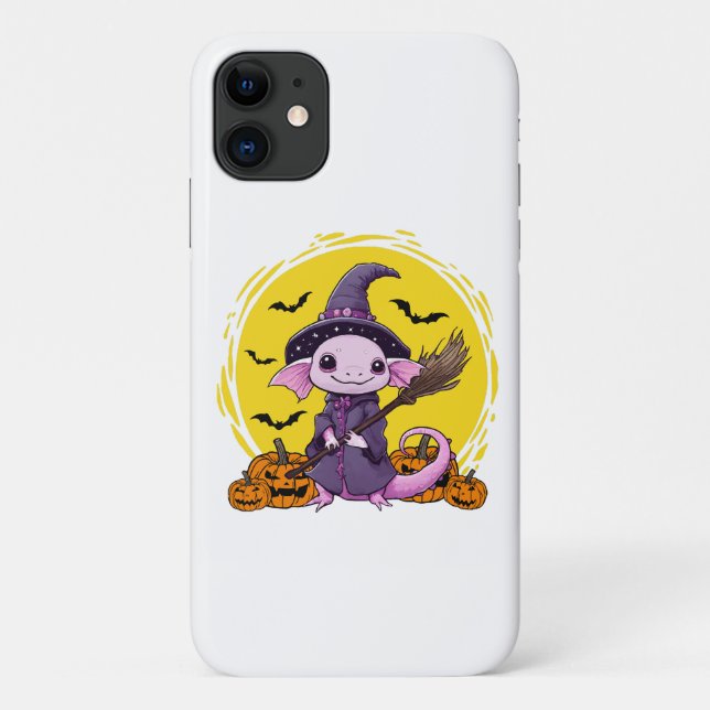 Capa Para iPhone 11 Bruxa de Halloween de Axolote Fofinho (Verso)