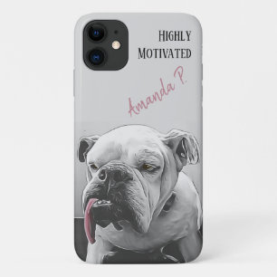 Capa Para iPhone 11 Buldogue altamente motivado com língua rosa