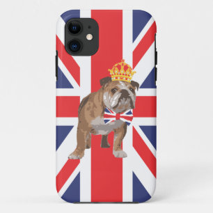 Capa Para iPhone 11 Buldogue inglês com coroa e laço de Union Jack